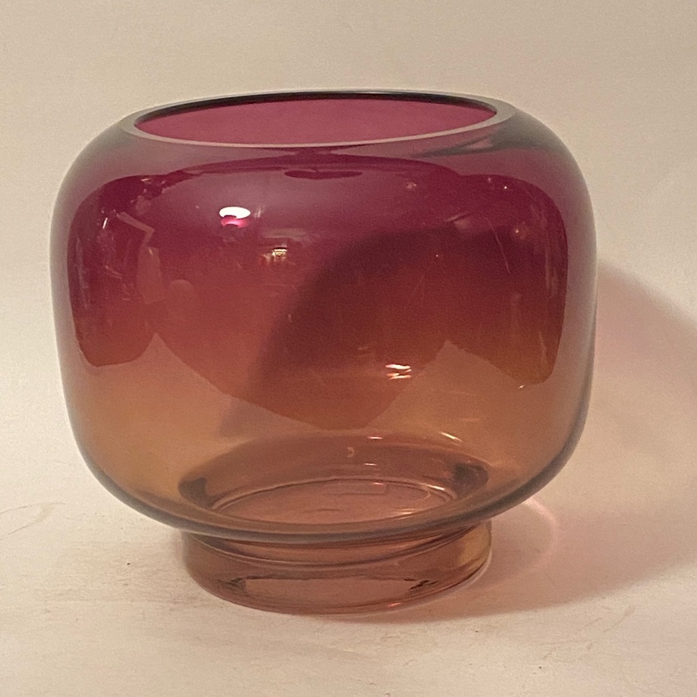 AZ CB2 Coco Fret Plum Two-Toned Glass Hurricane PillareCandle Holder Large